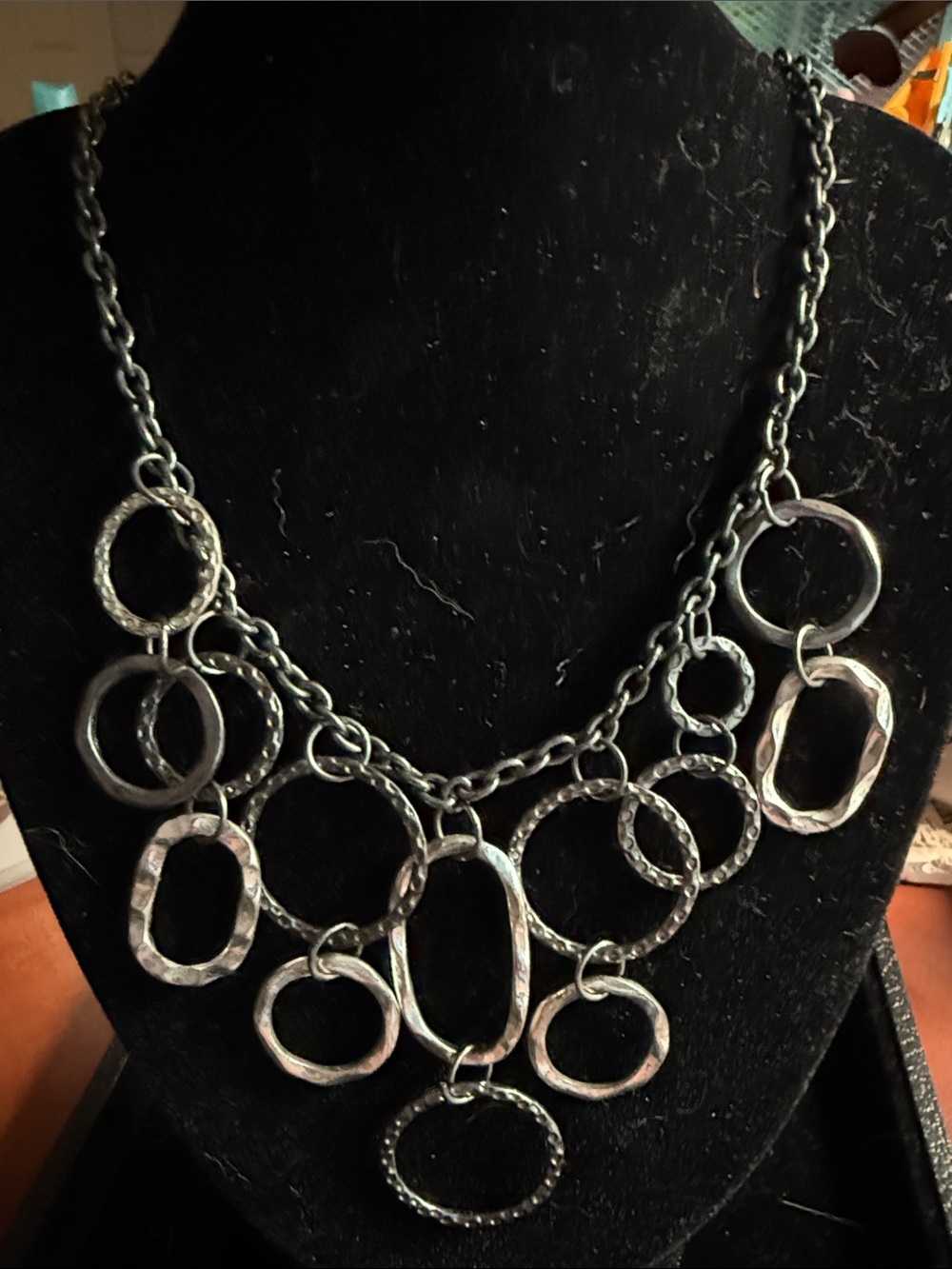Silver-Tone Statement Link Circle Necklace